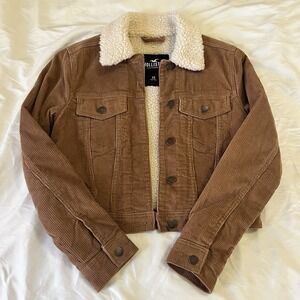 HOLLISTER Brown Corduroy XS Women's Jacket Button Up Fleece Lined Pockets Warm